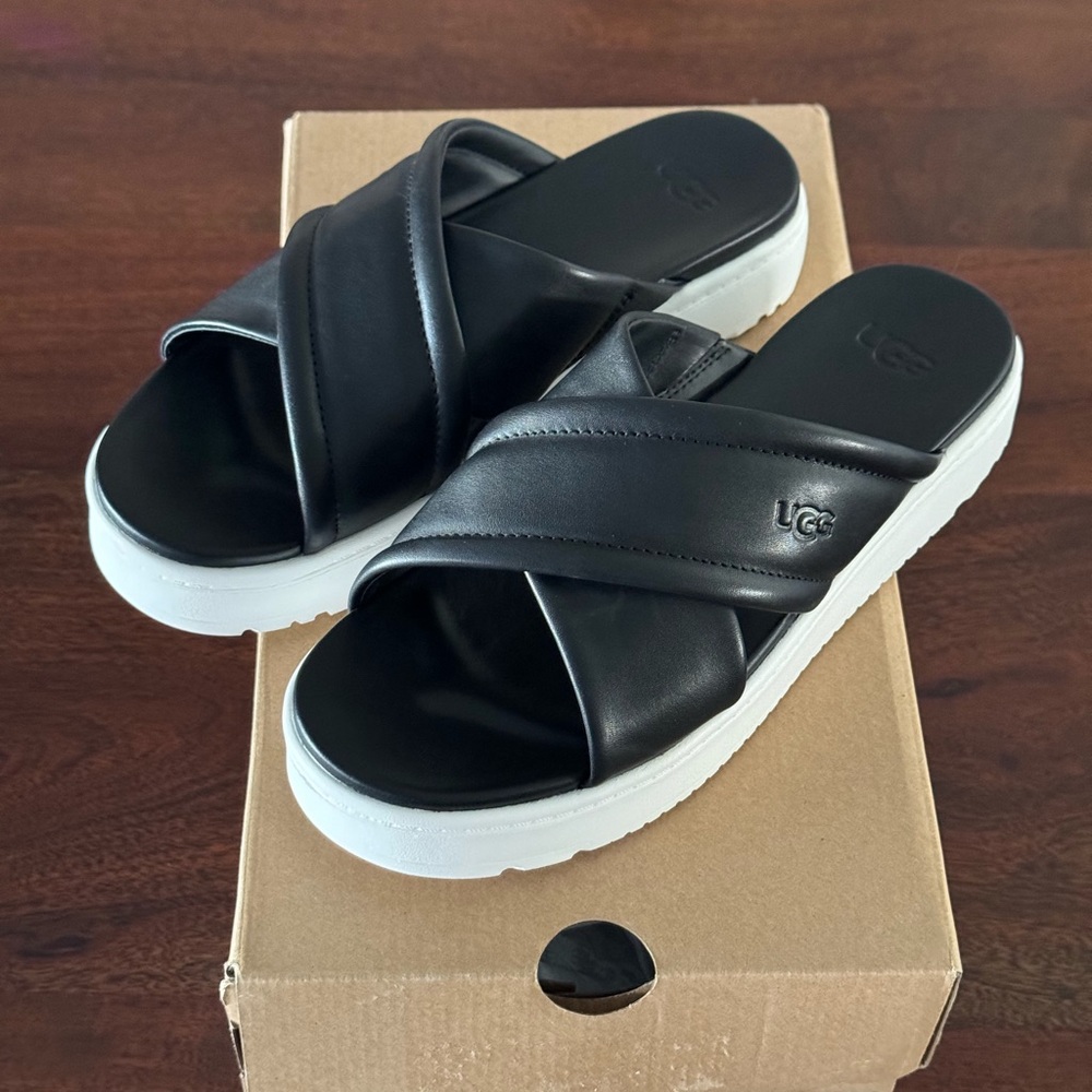 UGG Black Criss-Cross Slide Sandals - Picture 1 of 8